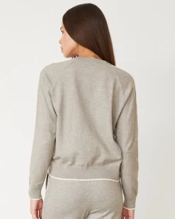 MONROW Lightknit Sweater With Contrast Piping HEATHERGREY Sale